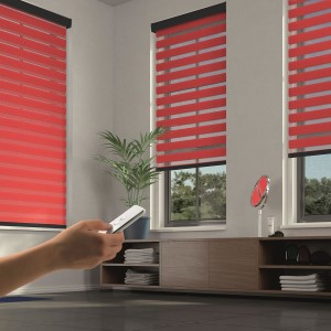 Allure Scarlet Mirage Bathroom with remote. Electric blinds