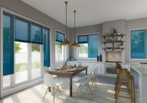 Kitchen Diner Venetian Turquoise blinds