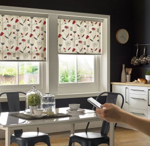 Portobello Redcurrant Kitchen with remote. Electric blinds