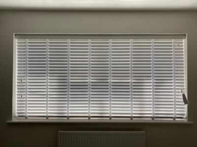 A wooden Venetians with 38mm tape fitted in Capel St Mary