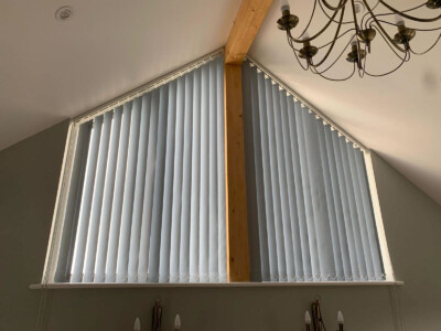 Sloping vertical blinds fitted in a new build house in Ipswich